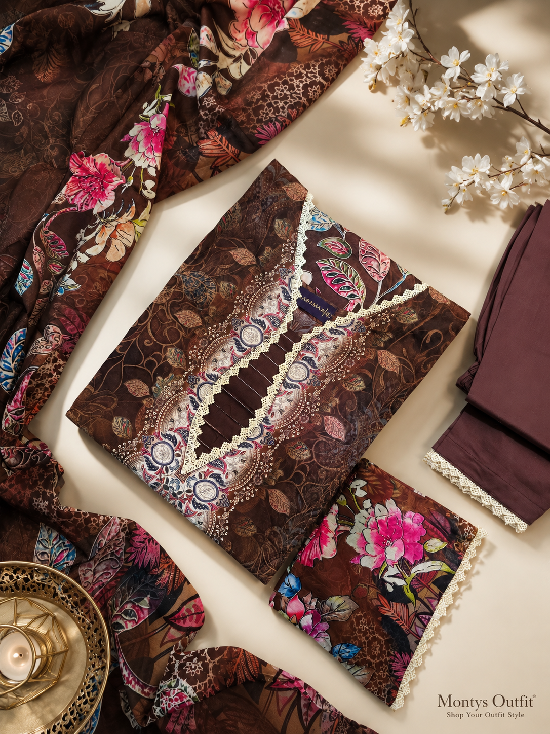 Premium Swiss Lawn-MO-AC-747 | Coffee Brown