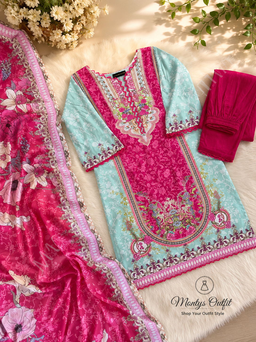 Premium Swiss Lawn- MO-AC-702 | Pink Flora