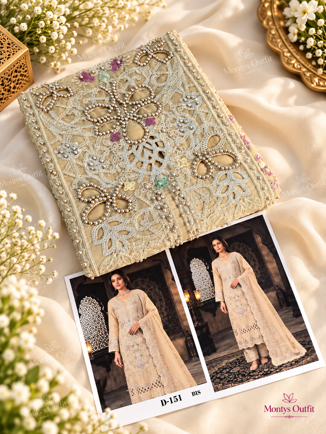 Luxury Unstitched Party Dress Collection  ( D No 151 )  ( Beige   )