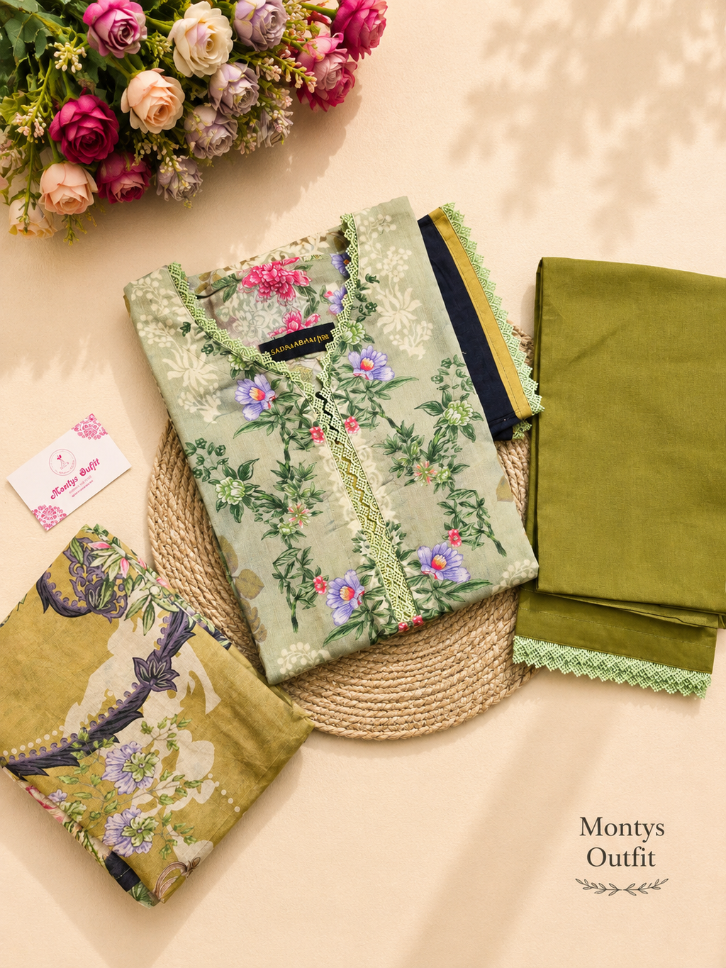 Premium Swiss Lawn- OLIVE LIME
