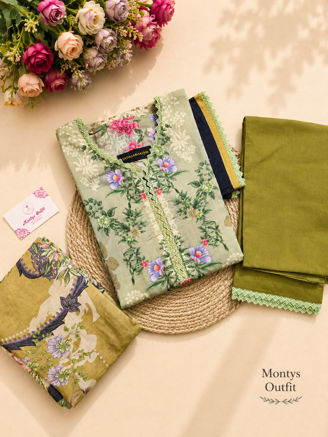 Premium Swiss Lawn- OLIVE LIME