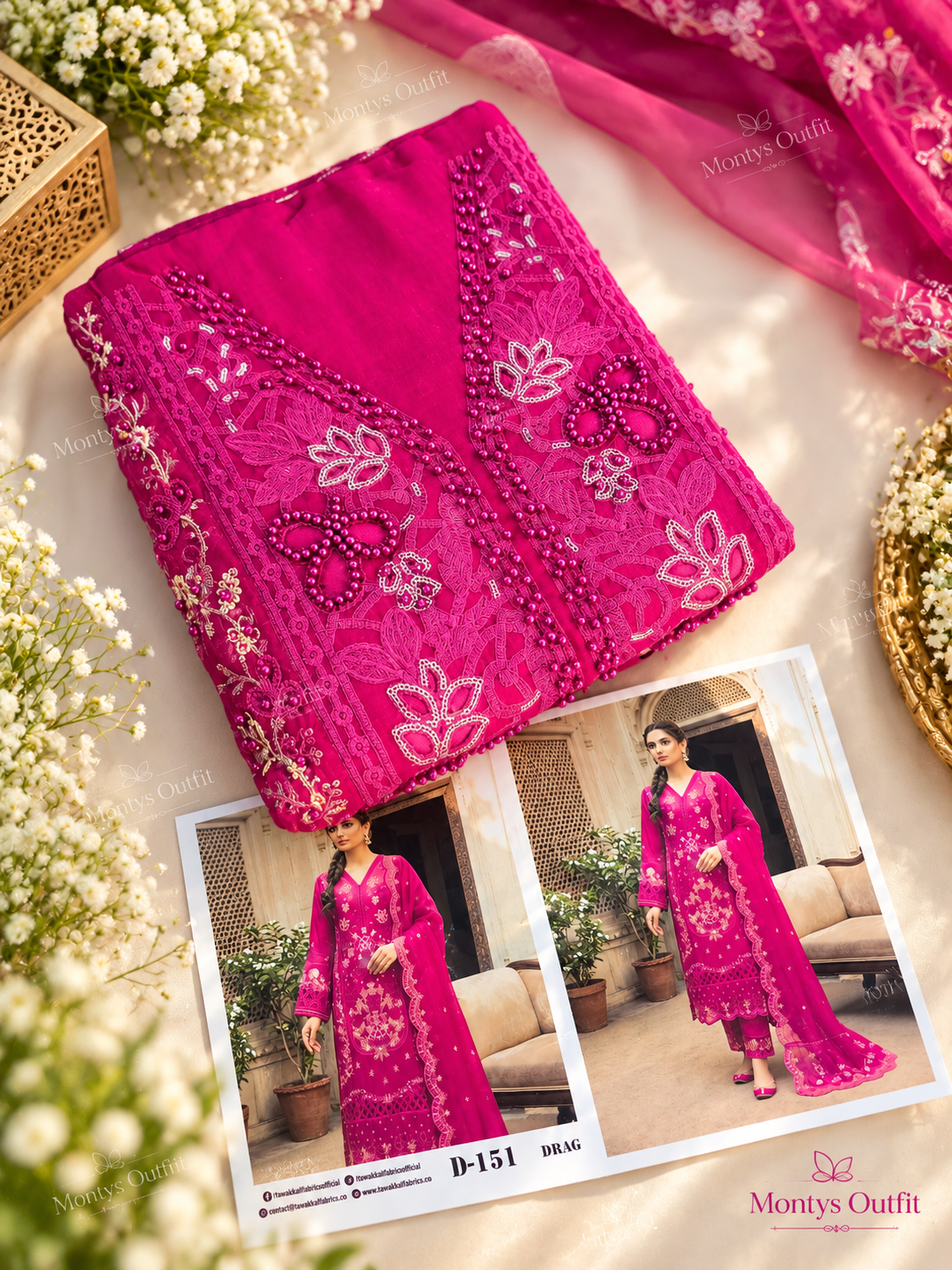 Luxury Unstitched Party Dress Collection  ( D No 151 )   ( Red  )